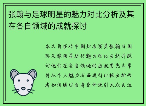 张翰与足球明星的魅力对比分析及其在各自领域的成就探讨
